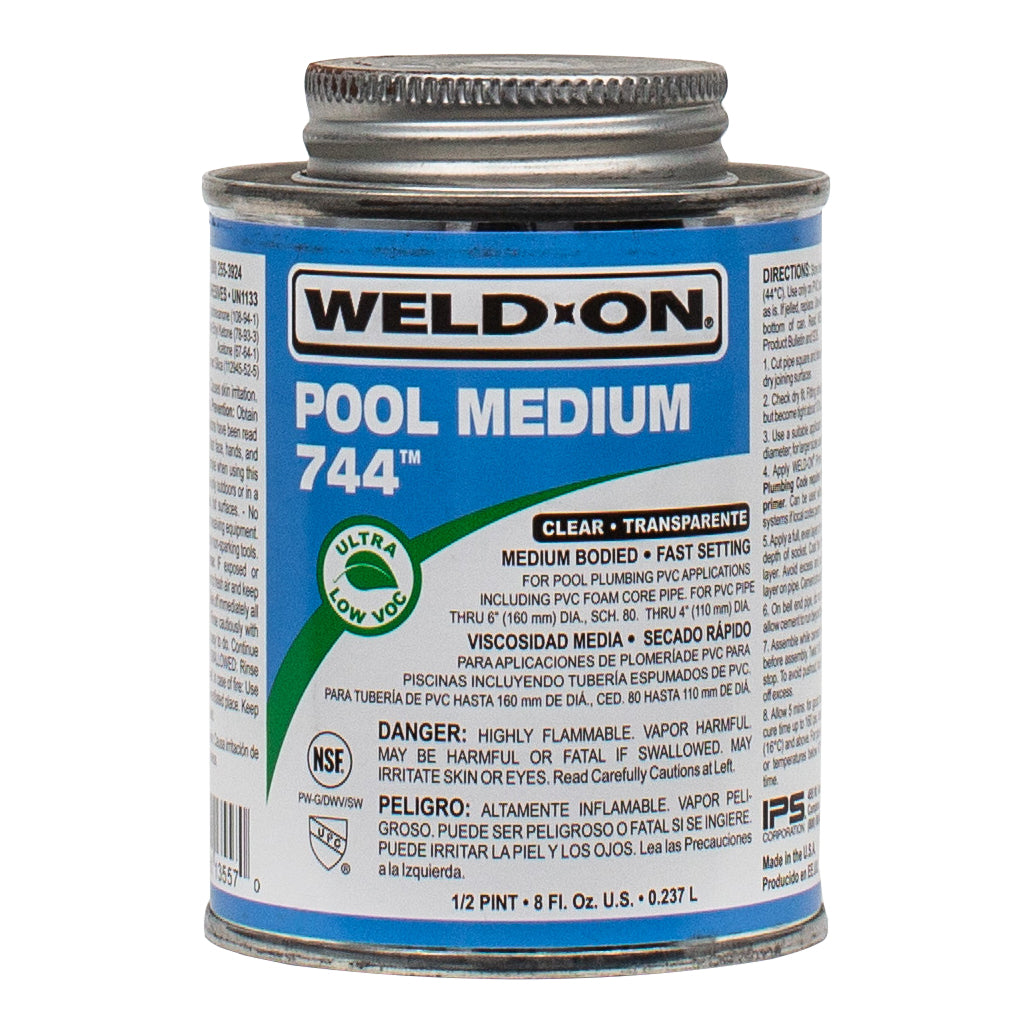 Weld-On PVC Glue Pool Medium 744 Fast Acting Solvent Cement for Quick Sealing Connections