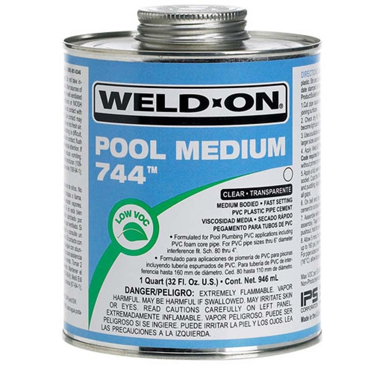 Weld-On 744 Clear Pool Medium MB PVC Cement, 13555 (IPS-60-727)
