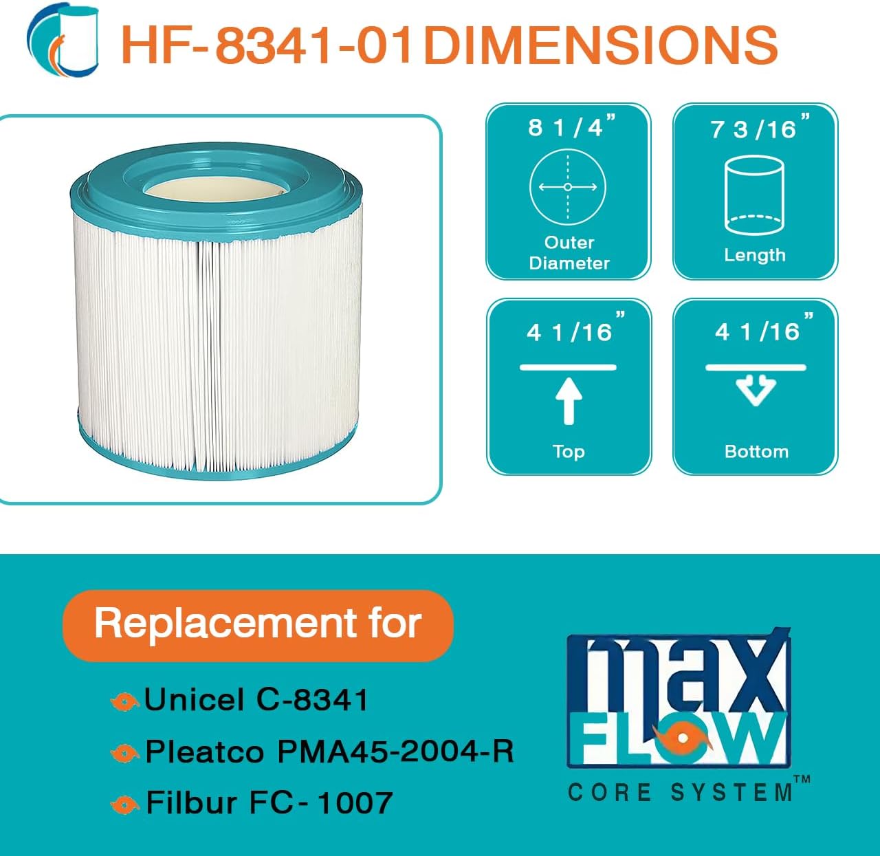 HF8341-01 Advanced Spa Filter Cartridge - Replacement for Pleatco PMA45-2004-R, Unicel C-8341, Filbur FC-1007, Master Spas EP