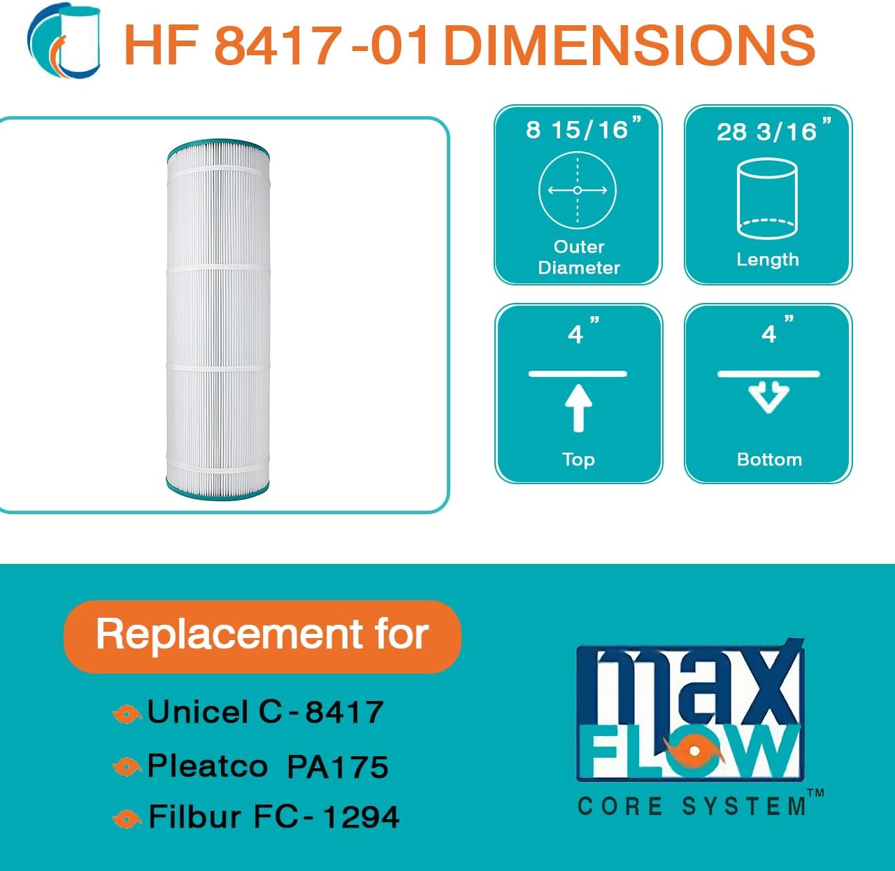 HF8417-01P Platinum Purple Pool Filter Cartridge - Replacement for Pleatco PA175, Unicel C-8417, Filbur FC-1294, Hayward Star-Clear Plus C1750, C1900, Sta-RIte PXC-175