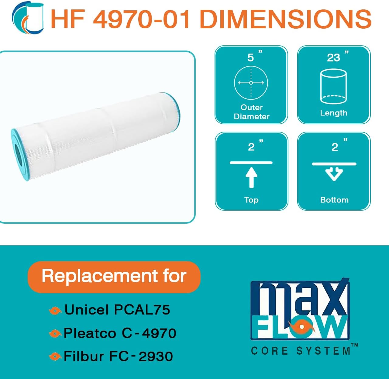 HF4970-01 Advanced Spa Filter Cartridge - Replacement for Pleatco PCAL75, Unicel C-4970, Filbur FC-2930