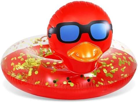 POZA Inflatable Duck Pool Float Tube- Heavy Duty Vinyl UV Resistant Confetti Pool Duck Floatie, Animal Pool Float Swim Ring Pool Inflatables for Kids and Adults for Beach, Party, Vacation by POZA