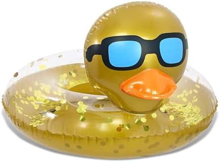 POZA Inflatable Duck Pool Float Tube- Heavy Duty Vinyl UV Resistant Confetti Pool Duck Floatie, Animal Pool Float Swim Ring Pool Inflatables for Kids and Adults for Beach, Party, Vacation by POZA