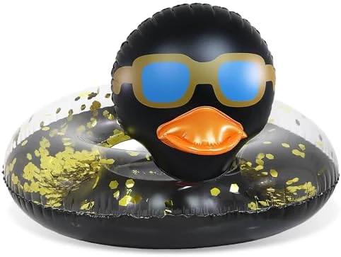 POZA Inflatable Duck Pool Float Tube- Heavy Duty Vinyl UV Resistant Confetti Pool Duck Floatie, Animal Pool Float Swim Ring Pool Inflatables for Kids and Adults for Beach, Party, Vacation by POZA