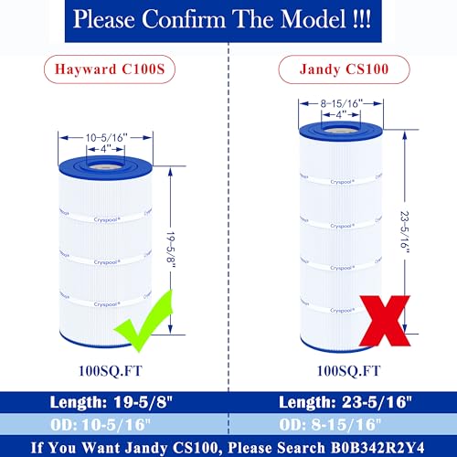 Cryspool® C100S Filter Compatible with CX100XRE, C100S, SwimClear C100S, PA100S, C-9440, 100 Sq. Ft Pool Filter Cartridge, 1 Pack|B09YDFPY94