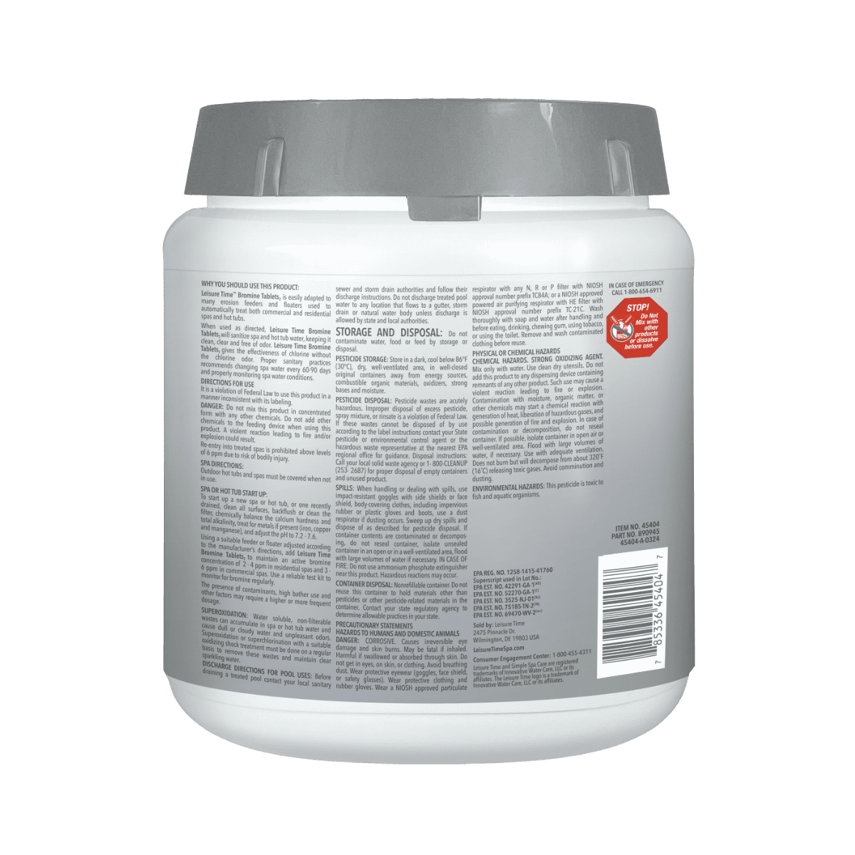 Leisure Time Bromine Tabs back of pack