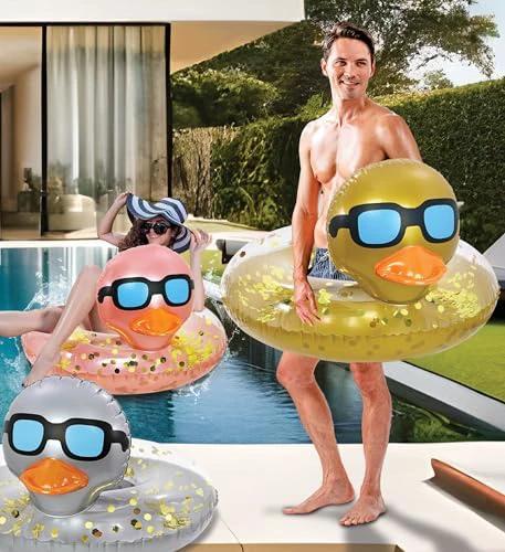 POZA Inflatable Duck Pool Float Tube- Heavy Duty Vinyl UV Resistant Confetti Pool Duck Floatie, Animal Pool Float Swim Ring Pool Inflatables for Kids and Adults for Beach, Party, Vacation by POZA