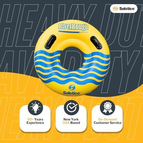 SOLSTICE Inflatable Tube Float – Heavy-Duty Material with Grab Handles for Pool, Lake & River – Compact Size for Easy Packing – 1-Person, Yellow & Blue, Large 48" – River Rough by Swimline