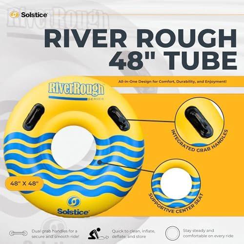 SOLSTICE Inflatable Tube Float – Heavy-Duty Material with Grab Handles for Pool, Lake & River – Compact Size for Easy Packing – 1-Person, Yellow & Blue, Large 48" – River Rough by Swimline