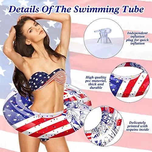 Wettarn 4 Pcs 4th of July Pool Float USA Patriotic Swim Tube 36 Inch American Flag Inflatable Pool Floats Adult America Pool Tube Large Swimming Ring Float for Beach, Pool, Water Park by Wettarn