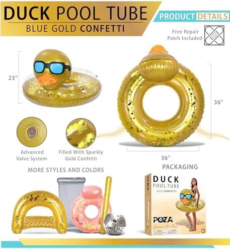 POZA Inflatable Duck Pool Float Tube- Heavy Duty Vinyl UV Resistant Confetti Pool Duck Floatie, Animal Pool Float Swim Ring Pool Inflatables for Kids and Adults for Beach, Party, Vacation by POZA