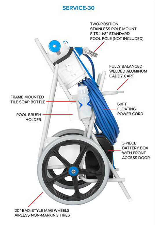 Hammerhead Service Pool Vacuum 30 Inch Head 60 Foot Caddy