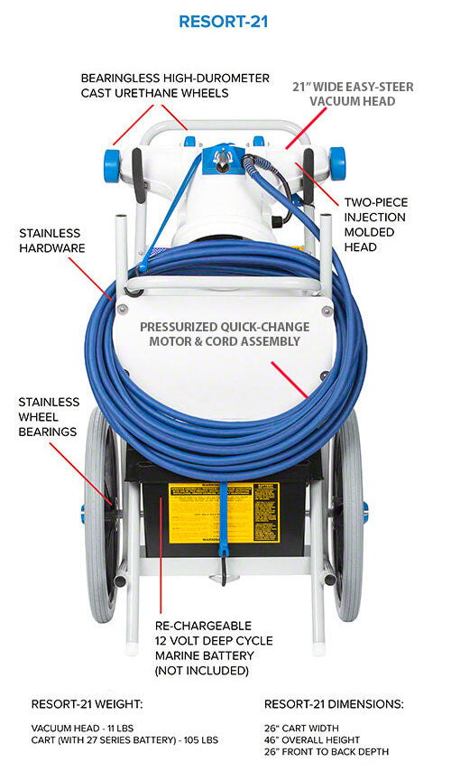 Hammerhead Resort Pool Vacuum 21 Inch Head 40 Foot Cord