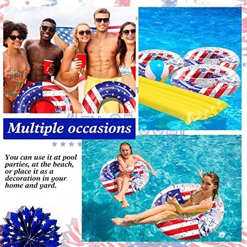Wettarn 4 Pcs 4th of July Pool Float USA Patriotic Swim Tube 36 Inch American Flag Inflatable Pool Floats Adult America Pool Tube Large Swimming Ring Float for Beach, Pool, Water Park by Wettarn