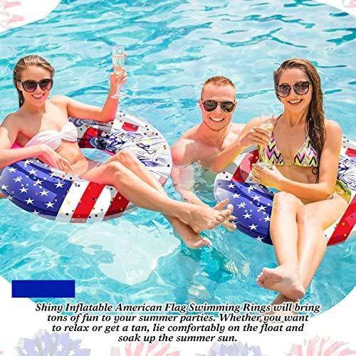 Wettarn 4 Pcs 4th of July Pool Float USA Patriotic Swim Tube 36 Inch American Flag Inflatable Pool Floats Adult America Pool Tube Large Swimming Ring Float for Beach, Pool, Water Park by Wettarn