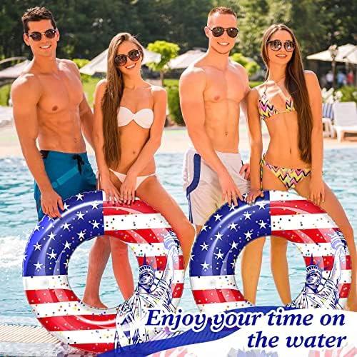 Wettarn 4 Pcs 4th of July Pool Float USA Patriotic Swim Tube 36 Inch American Flag Inflatable Pool Floats Adult America Pool Tube Large Swimming Ring Float for Beach, Pool, Water Park by Wettarn