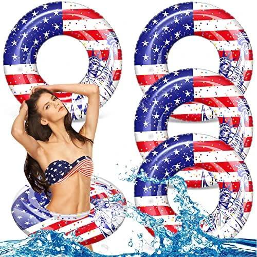 Wettarn 4 Pcs 4th of July Pool Float USA Patriotic Swim Tube 36 Inch American Flag Inflatable Pool Floats Adult America Pool Tube Large Swimming Ring Float for Beach, Pool, Water Park by Wettarn