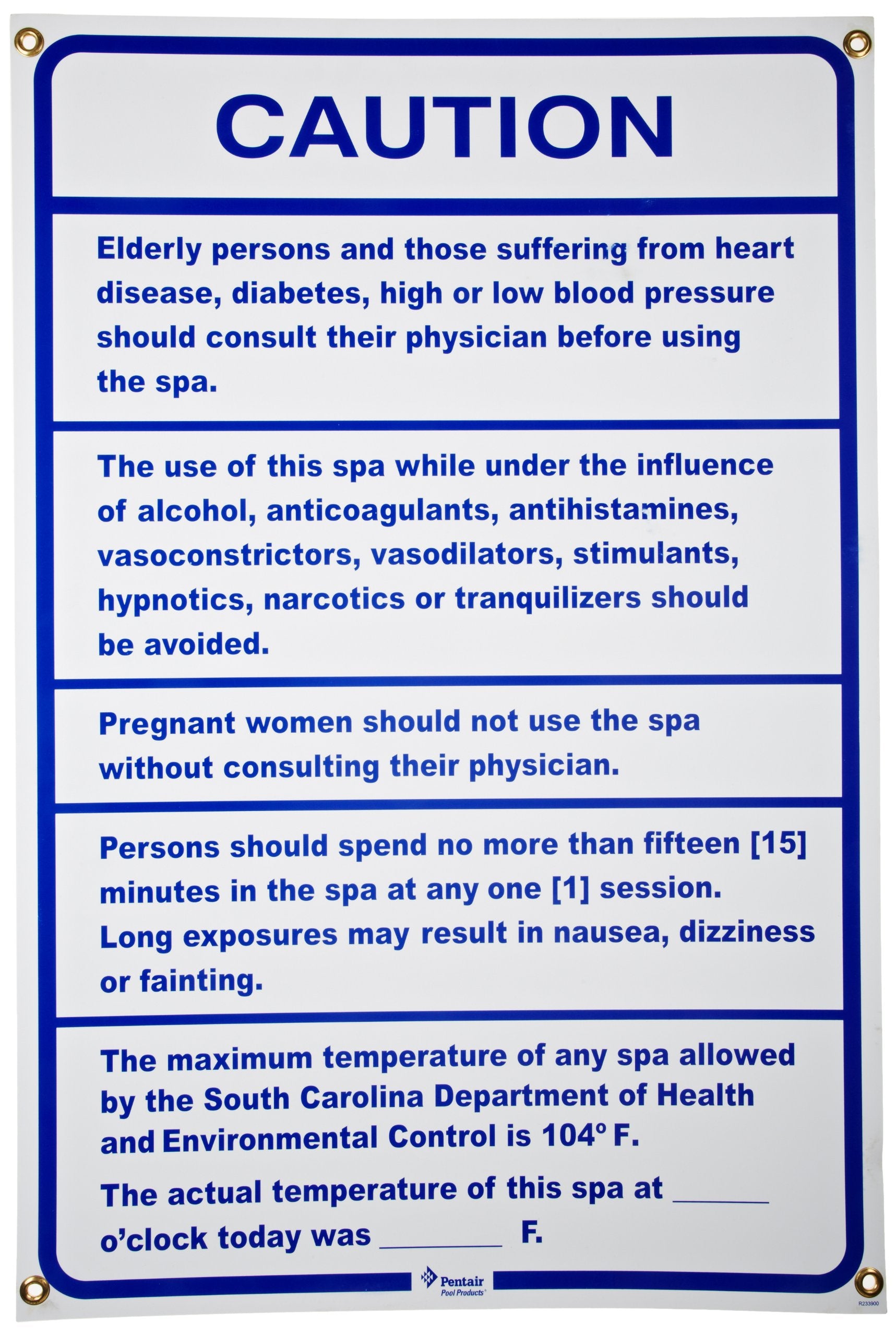 Pentair Spa Rules Safety Sign 24 x 36 Inches Outdoor Vinyl