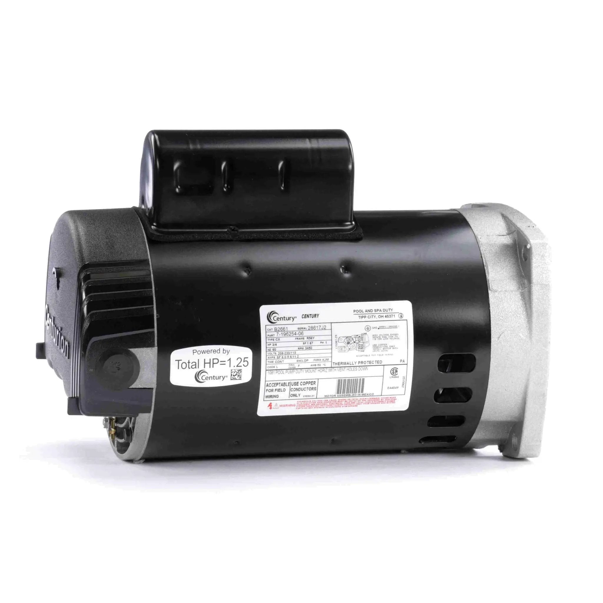 Century Pool Pump Motor 3/4HP 1-Speed 1 Phase 60Hz 208-230/115V 56Y Frame | B2661 by Century