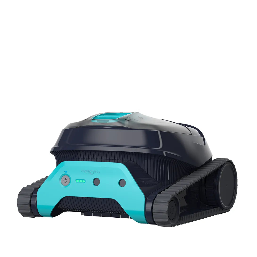 Maytronics Dolphin LIBERTY 200 cordless pool cleaner with CleverClean navigates and scrubs pool floors and walls.