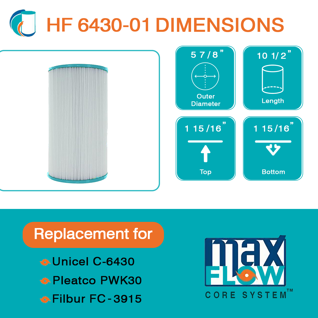 HF6430-01 Advanced Spa Filter Cartridge - Replacement for Pleatco PWK30, Unicel C-6430, Filbur FC-3915, Watkins Hot Spring Spas