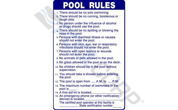 24" x 36" Vertical POOL RULES Sign by Duckies Pool Supply