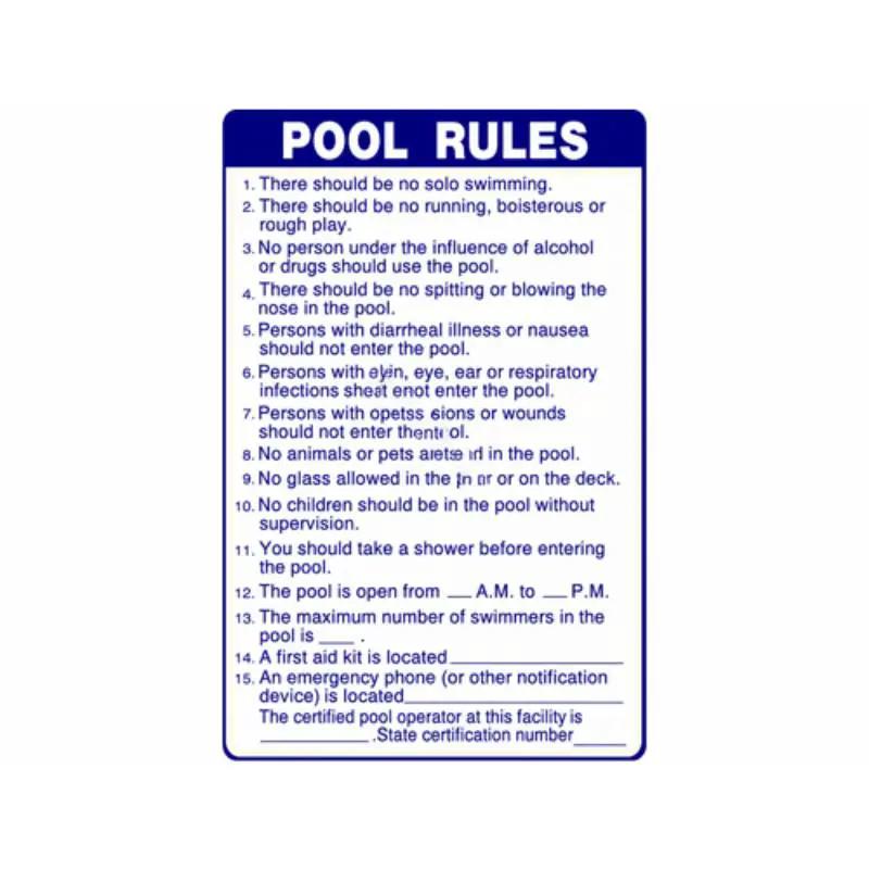 24" x 36" Vertical POOL RULES Sign by Duckies Pool Supply
