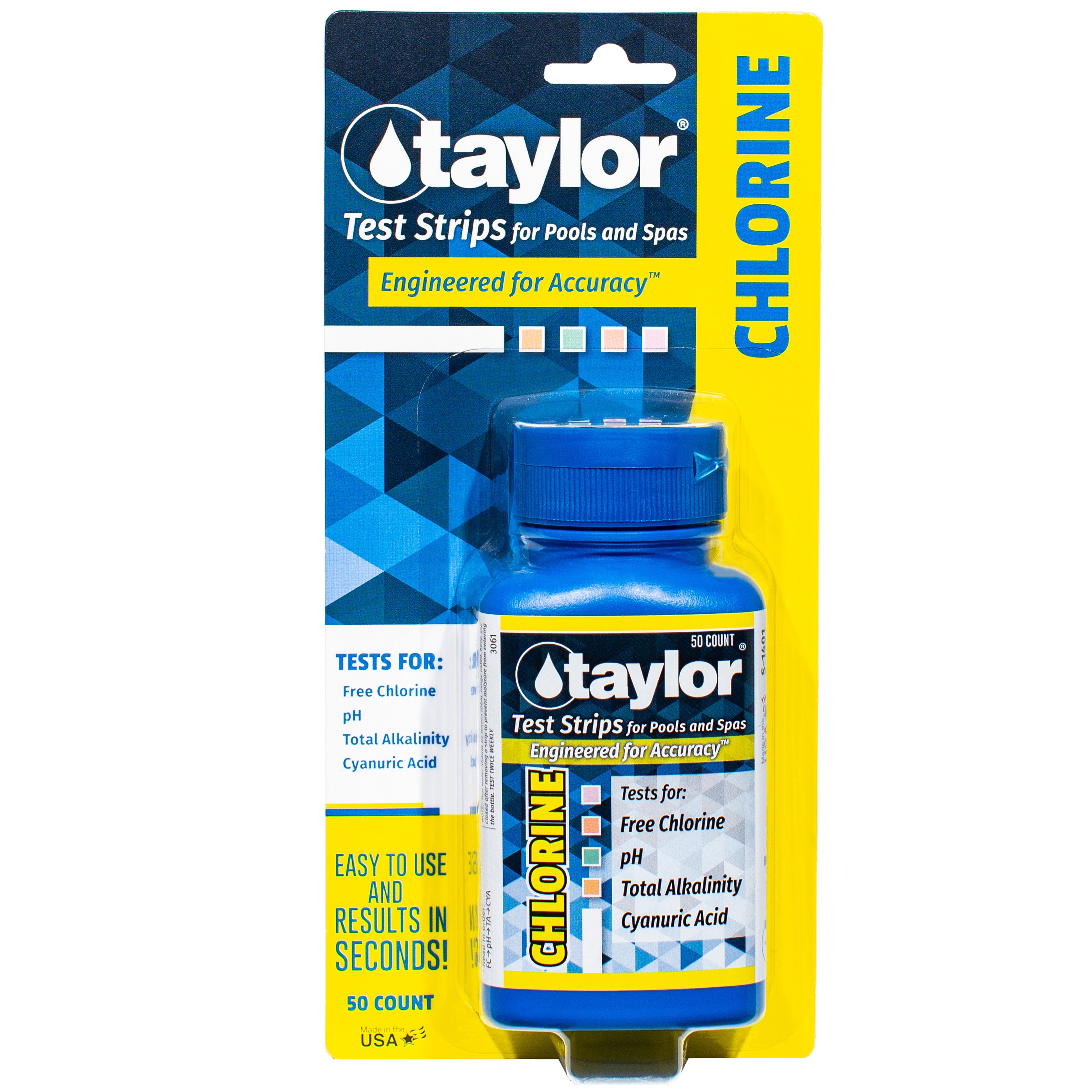 Taylor Chlorine Test Strips for Pools and Spas with Free Chlorine pH Total Alkalinity and Cyanuric Acid Measurement