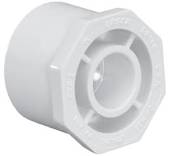 Reducing Bushing, 1-1/2 x 1/2" Spigot x Slip White PVC Schedule 40 by Lasco