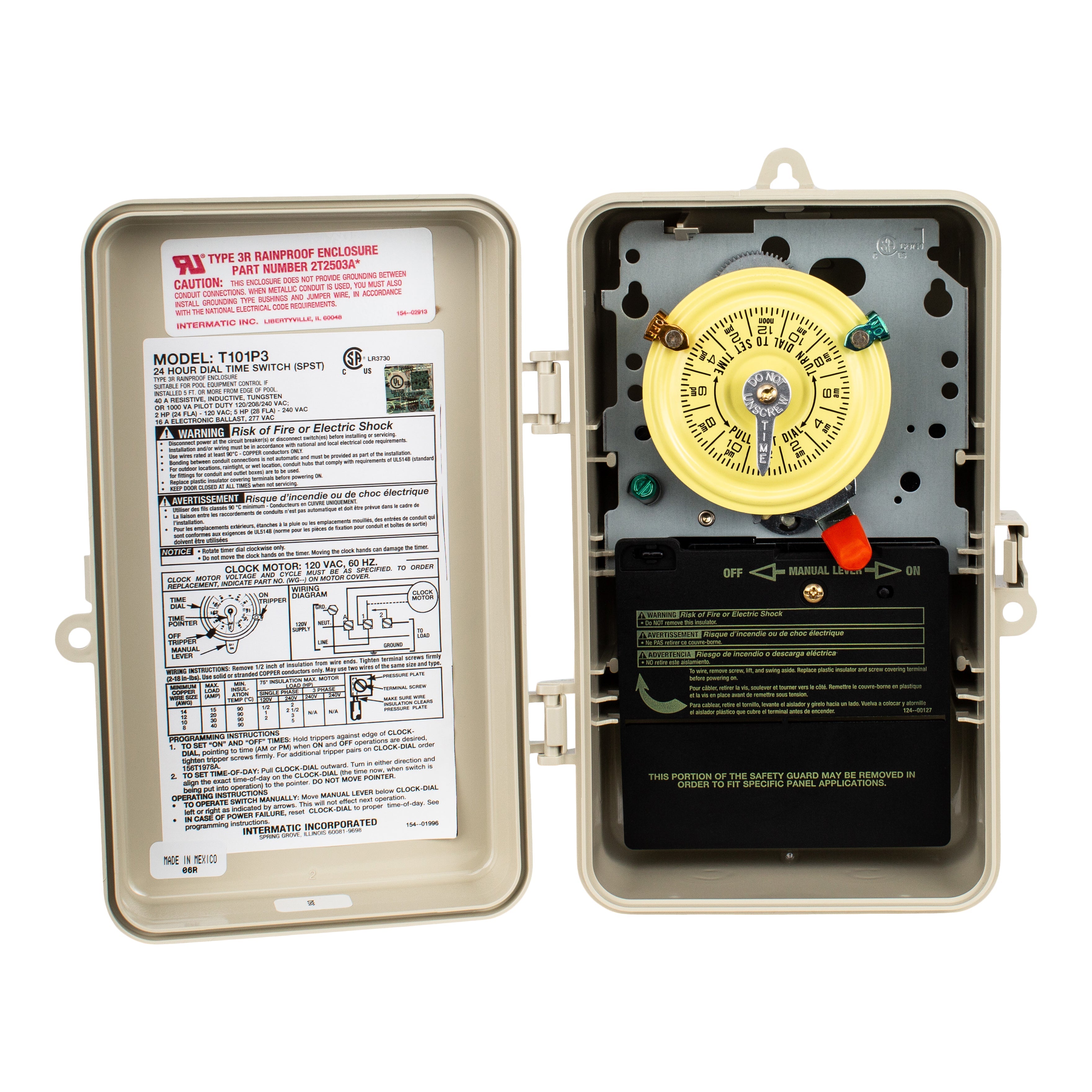 Intermatic T101P3 Mechanical Timer 120V Heavy Duty Pool and Spa Control