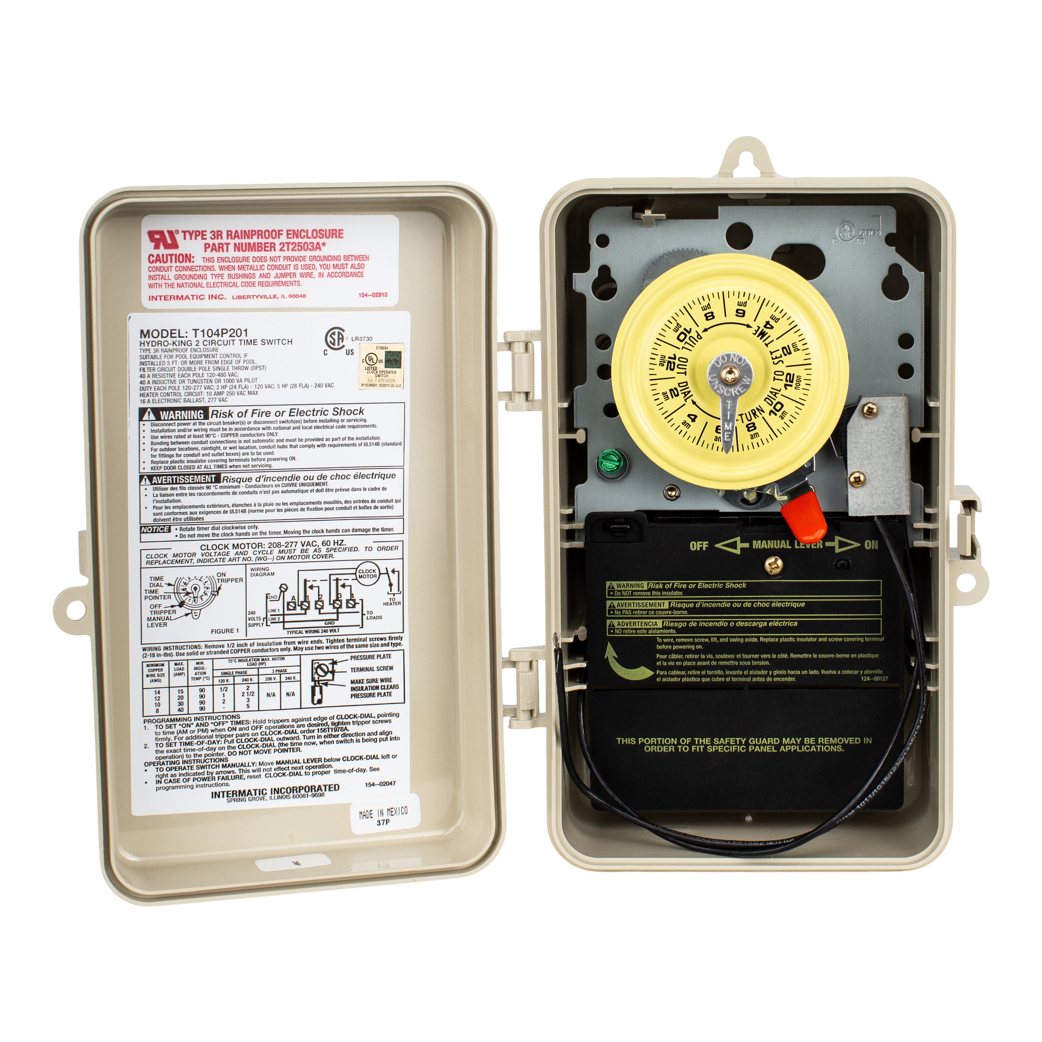 Intermatic T104P201 Mechanical Timer for 208-277V Pool Heater Protection