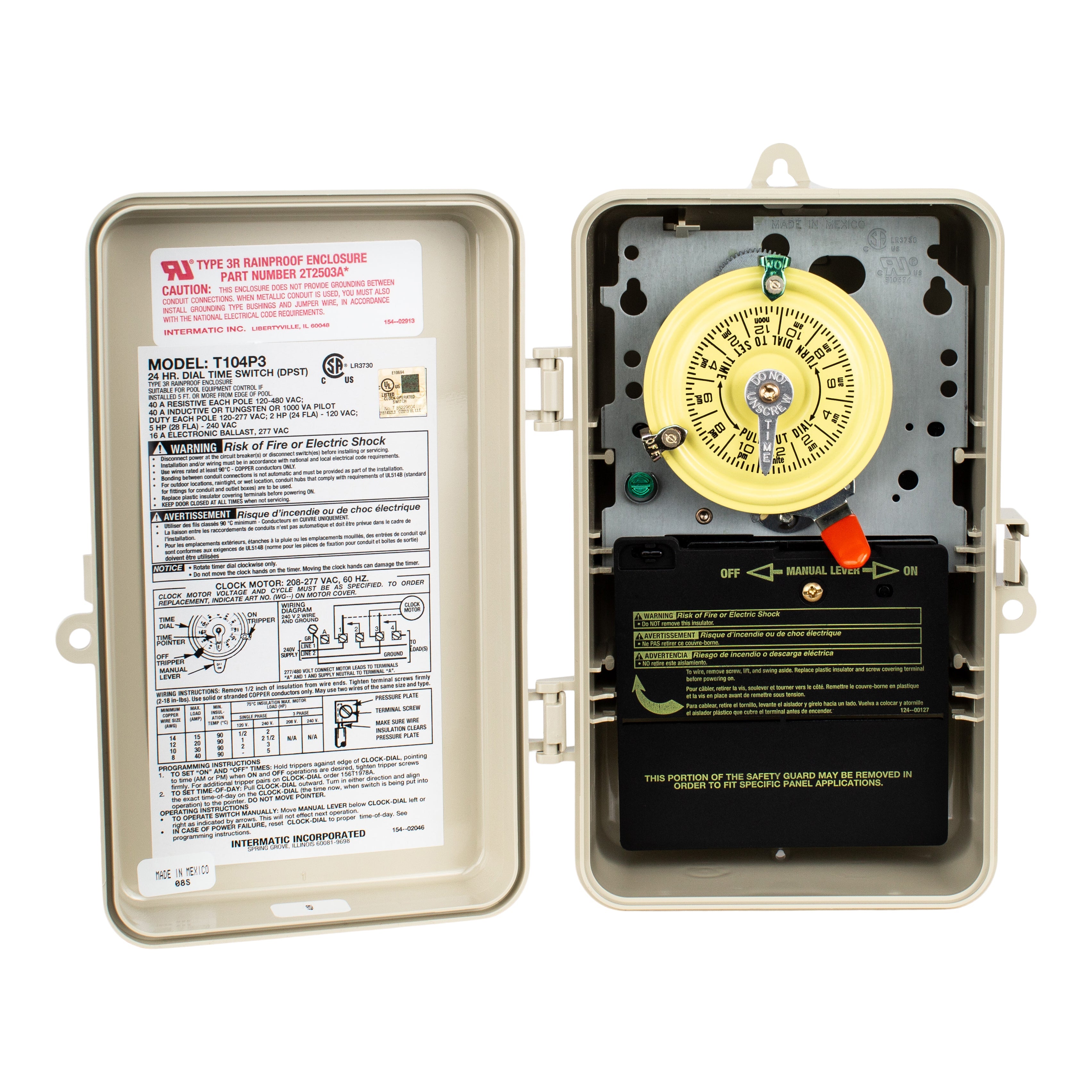 Intermatic T104P3 Mechanical Timer 208-277V Heavy Duty Control Board for Pool and Spa Equipment