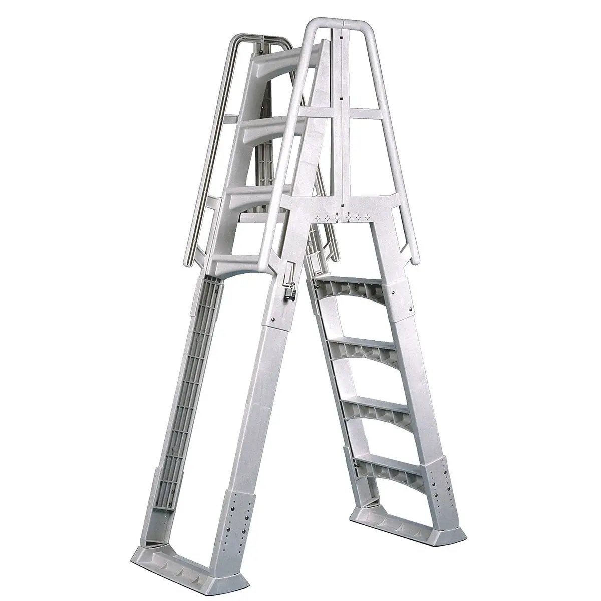 Vinyl Works A-Frame 4 Tread A/G Pool Ladder w/ Slide Lock Barrier, White | SLA-W by VinylWorksCanada