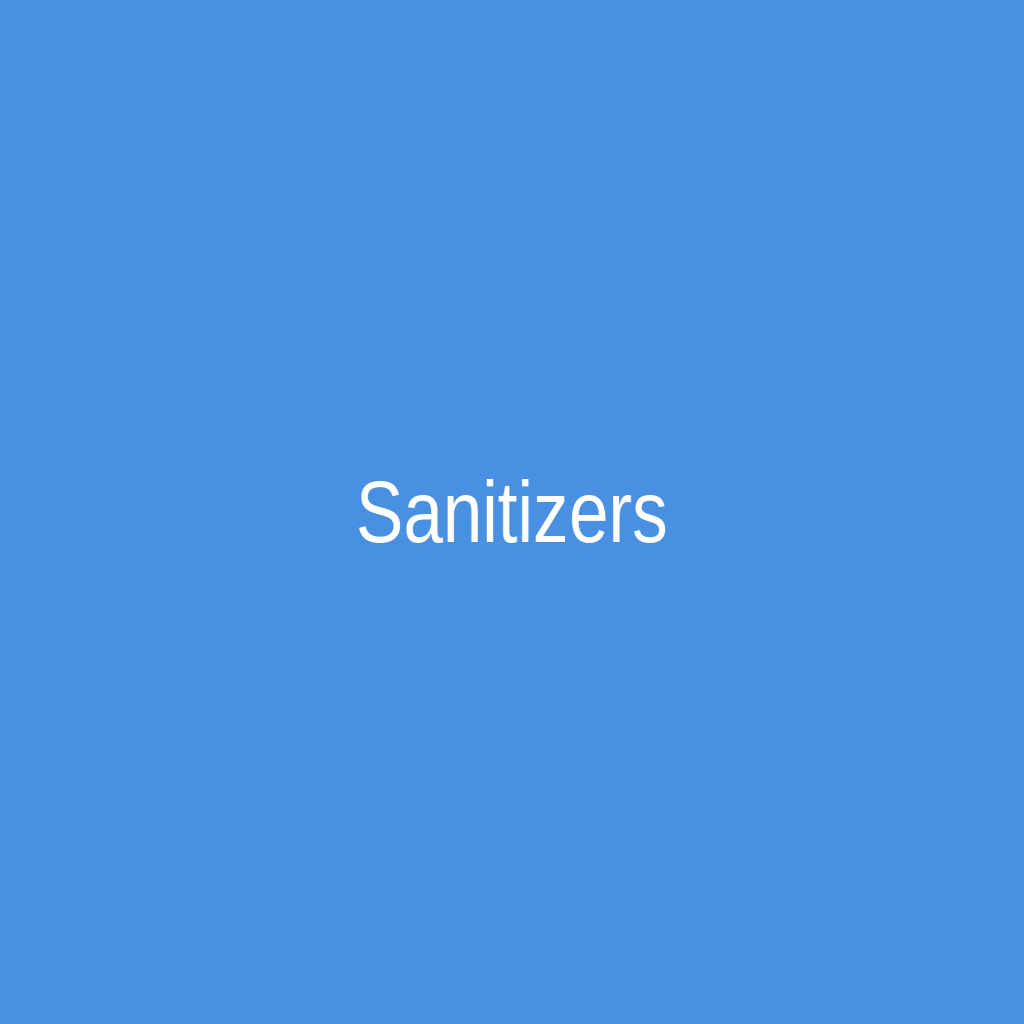 White text reading Sanitizers centered on a solid blue background.