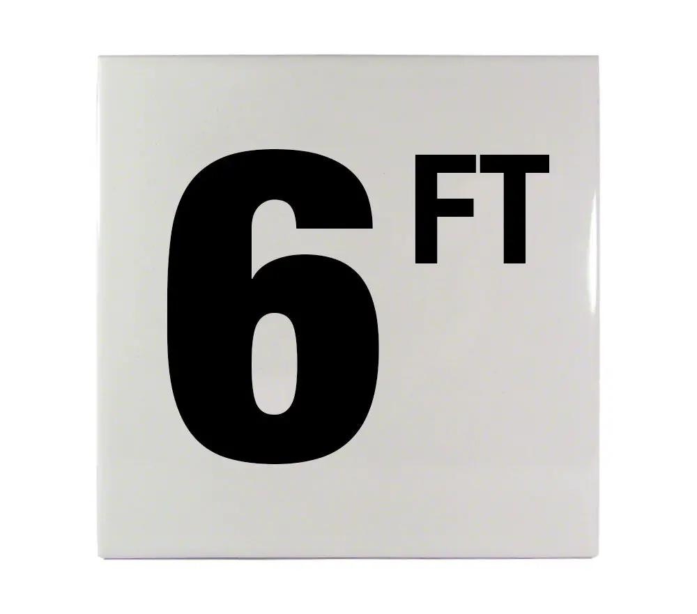 6 FT Ceramic Smooth Tile Depth Marker 6 Inch x 6 Inch with 4 Inch Lettering by Inlays