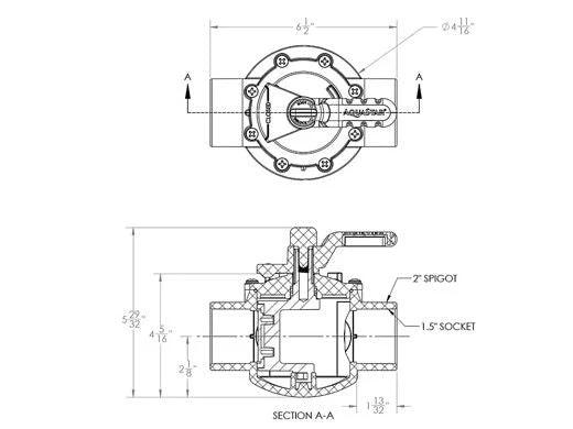 AquaStar FlowStar 2-Way Valve with Rubber Handle | 1.5" x 2" | AV2W15C by Duckies Pool Supply