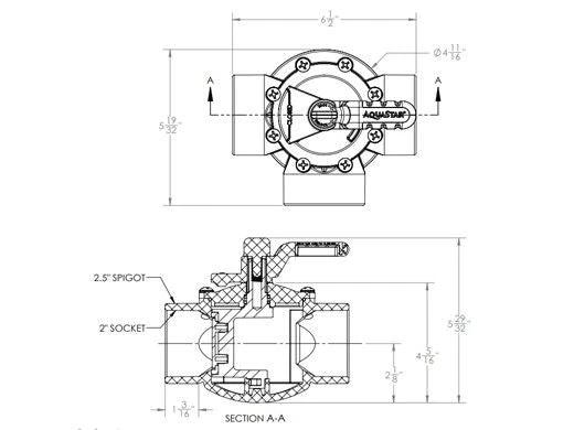 AquaStar FlowStar 3-Way Valve with Rubber Handle | 2" x 2.5" | AV3W20C by Duckies Pool Supply