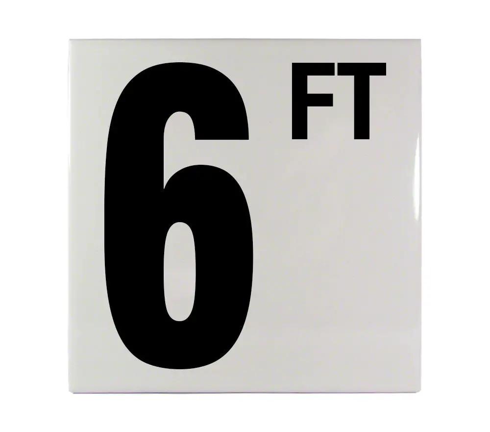 6 FT Ceramic Smooth Tile Depth Marker 6 Inch x 6 Inch with 5 Inch Lettering by Inlays