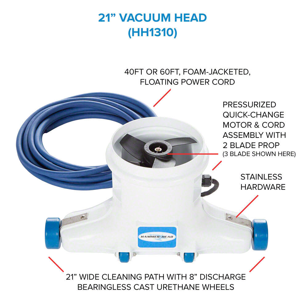 Hammerhead Service Pool Vacuum 21 Inch Head 40 Foot