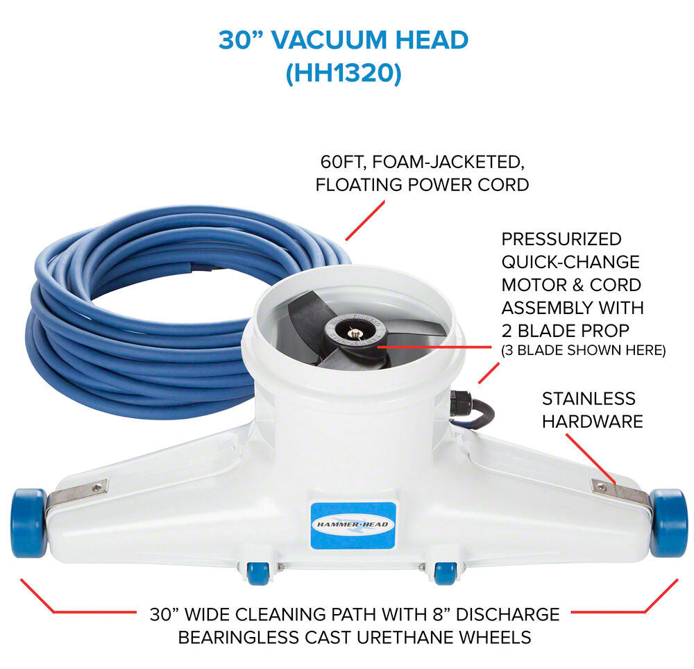 Hammerhead Service Pool Vacuum 30 Inch Head 60 Foot Cord