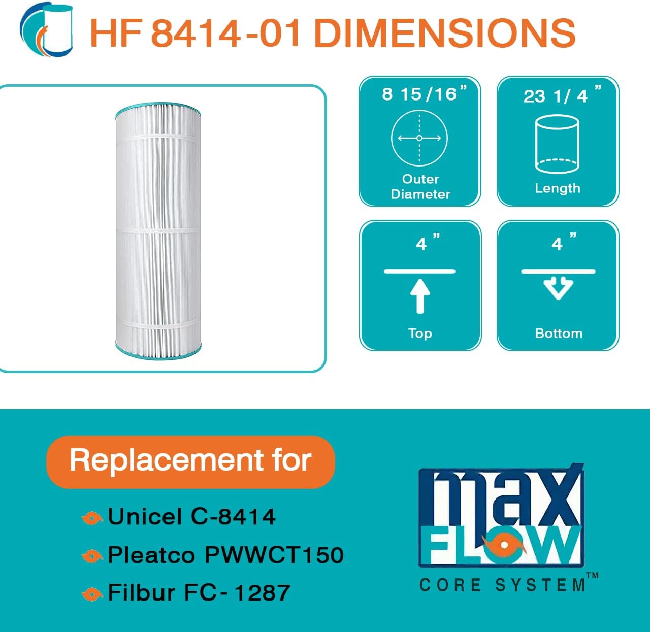HF8414-01P Platinum Purple Pool Filter Cartridge - Replacement for Pleatco PWWCT150, Unicel C-8414, Filbur FC-1287, Waterway Clearwater II 150, Pro-Clean 150, Hayward X-Stream CC1500