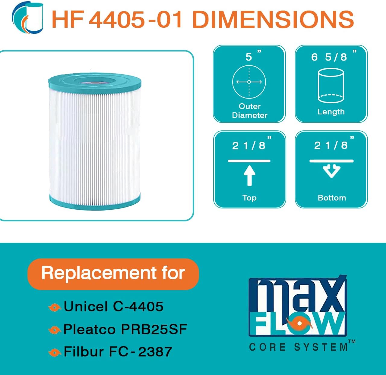 HF4405-02 Advanced Spa Filter Cartridge - Replacement for Pleatco PRB25SF, Unicel C-4405, Filbur FC-2387, CMP 25392-000-100, Compact Rainbow Dynamic Series IV