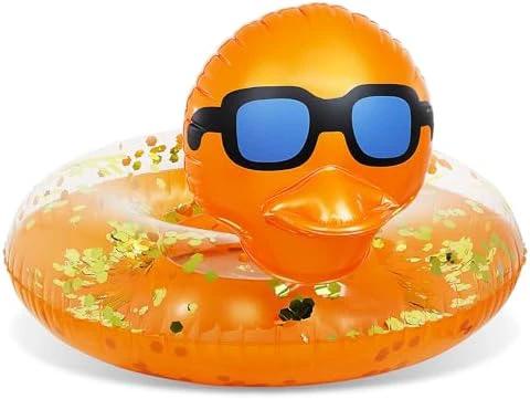 POZA Inflatable Duck Pool Float Tube- Heavy Duty Vinyl UV Resistant Confetti Pool Duck Floatie, Animal Pool Float Swim Ring Pool Inflatables for Kids and Adults for Beach, Party, Vacation by POZA