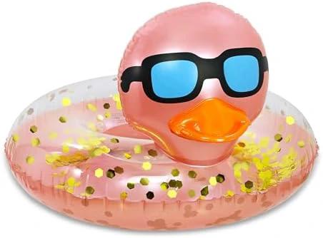 POZA Inflatable Duck Pool Float Tube- Heavy Duty Vinyl UV Resistant Confetti Pool Duck Floatie, Animal Pool Float Swim Ring Pool Inflatables for Kids and Adults for Beach, Party, Vacation by POZA