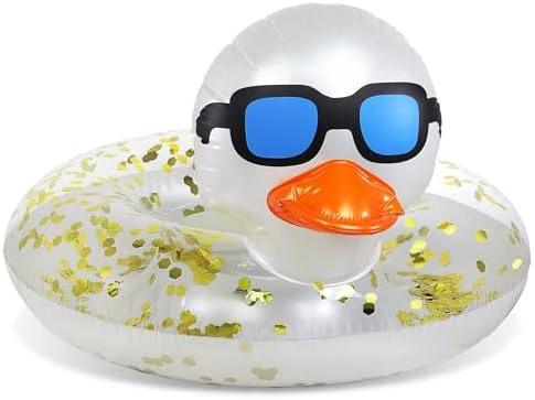 POZA Inflatable Duck Pool Float Tube- Heavy Duty Vinyl UV Resistant Confetti Pool Duck Floatie, Animal Pool Float Swim Ring Pool Inflatables for Kids and Adults for Beach, Party, Vacation by POZA