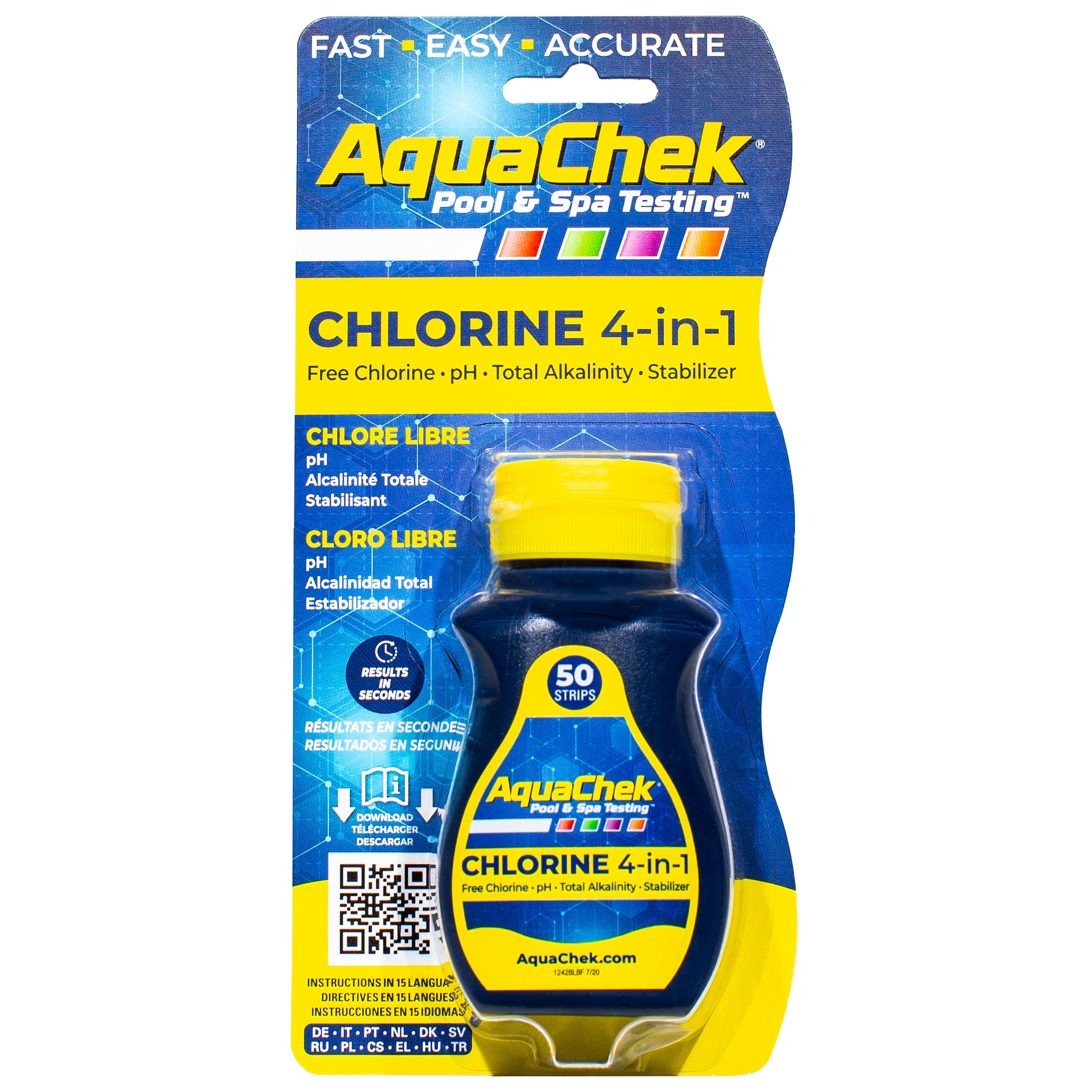 AquaChek 4-in-1 Chlorine Test Strips for Pool and Spa Water Testing