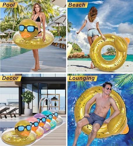 POZA Inflatable Duck Pool Float Tube- Heavy Duty Vinyl UV Resistant Confetti Pool Duck Floatie, Animal Pool Float Swim Ring Pool Inflatables for Kids and Adults for Beach, Party, Vacation by POZA