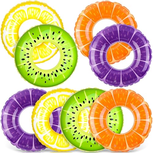 Elcoho 8 Pack Inflatable Pool Rings Set 29.5 Inch Swim Tubes Floats in Fruit Designs Orange Lemon Grape Kiwi for Big Beach Swimming Water Toys for Summer, Outdoor Party Supplies|B0F43HSJ1Z