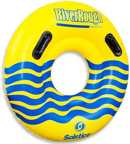 SOLSTICE Inflatable Tube Float – Heavy-Duty Material with Grab Handles for Pool, Lake & River – Compact Size for Easy Packing – 1-Person, Yellow & Blue, Large 48" – River Rough by Swimline