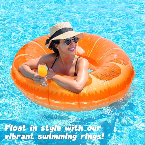 Elcoho 8 Pack Inflatable Pool Rings Set 29.5 Inch Swim Tubes Floats in Fruit Designs Orange Lemon Grape Kiwi for Big Beach Swimming Water Toys for Summer, Outdoor Party Supplies|B0F43HSJ1Z